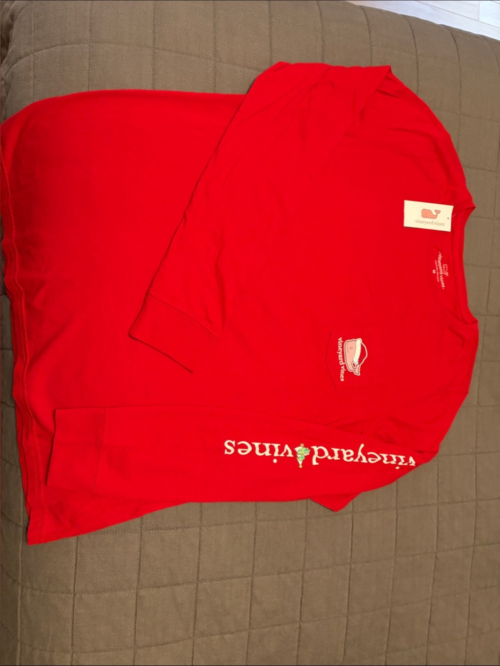 Christmas Vineyard Vines Red Long-Sleeve Graphic Tee with Whale Logo